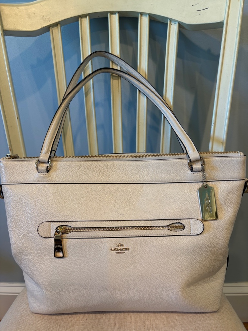 Coach White Cream Tyler Tote Pebbled Leather Tote with Gold Hardware F54687